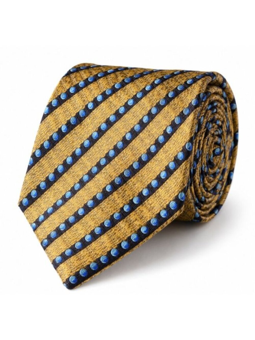 Serica Elite Mens Italian Silk Tie Gold Blue Dot Stripe Woven Necktie Italy